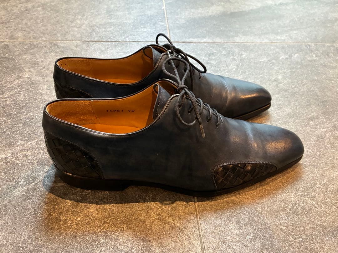 た*う様 美品マグナーニ ドレスシューズ ネイビー×ブラック イントレチャート