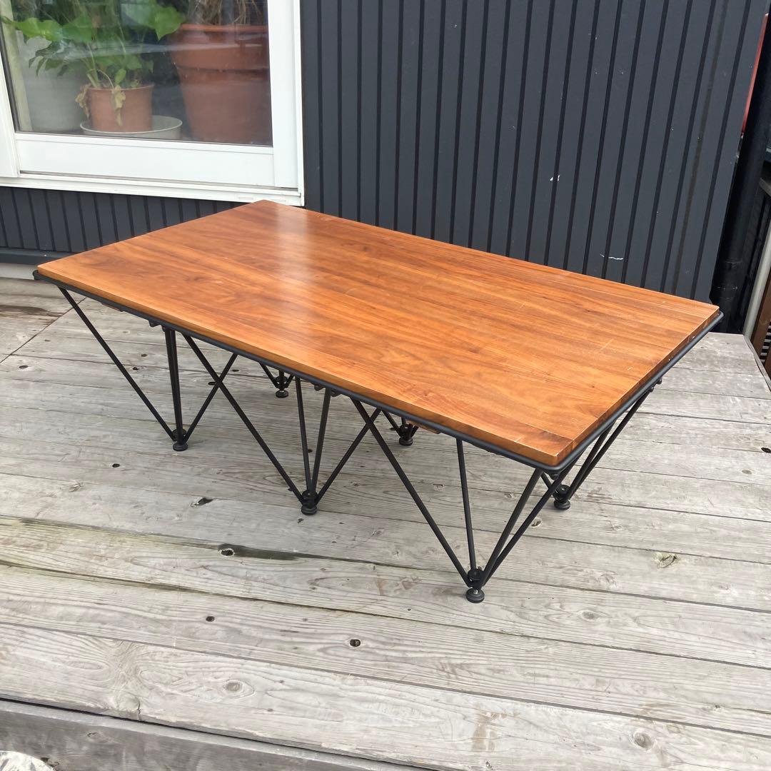 北欧レトロ インダストリアル アイアンフレーム 無垢材 木製ローテーブル 鉄製