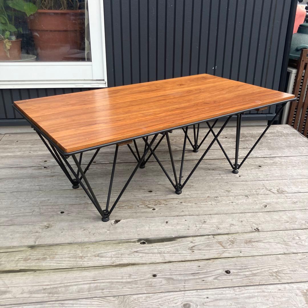 北欧レトロ インダストリアル アイアンフレーム 無垢材 木製ローテーブル 鉄製