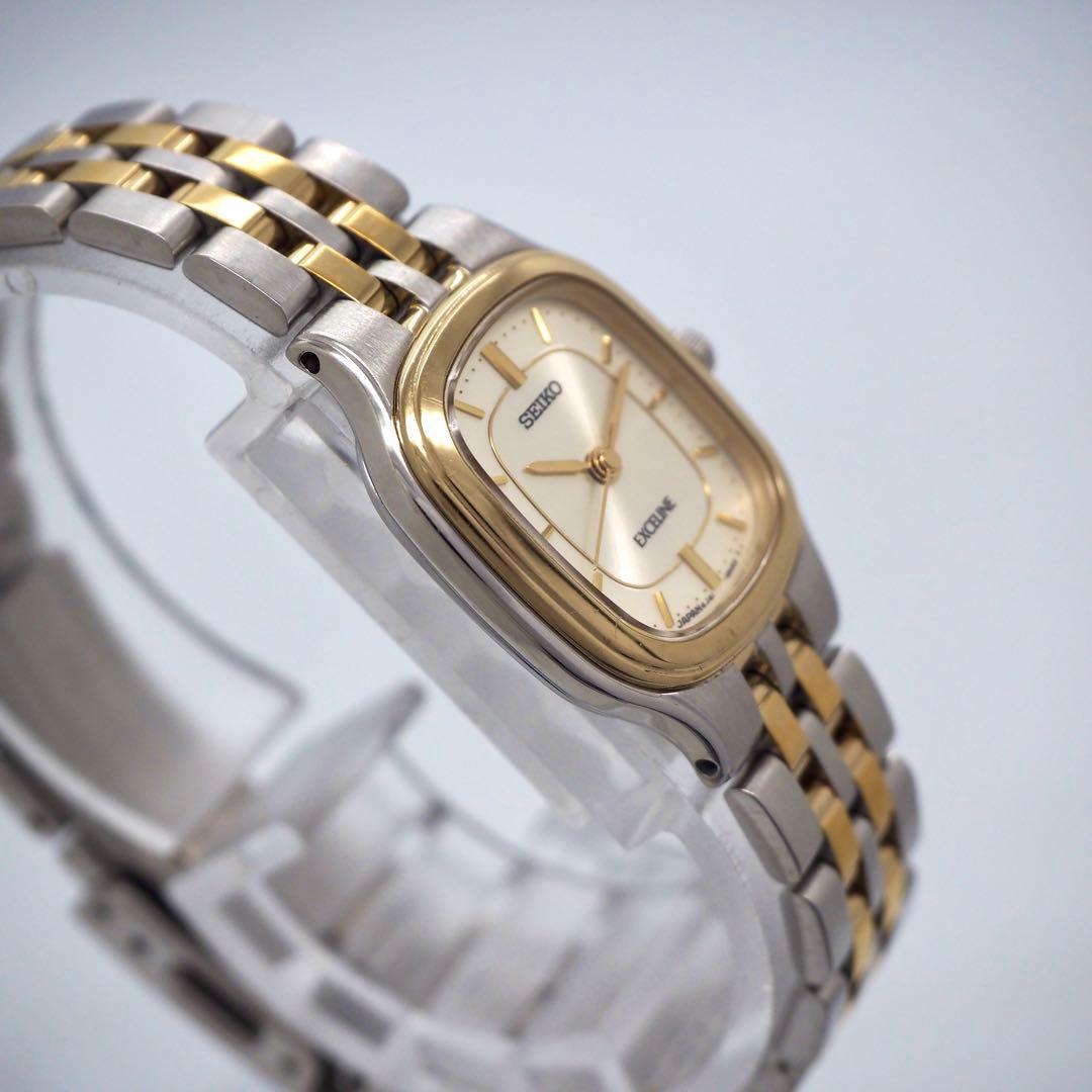 228 稼働【美品】SEIKO時計 エクセリーヌ レディース スクエア　ゴールド