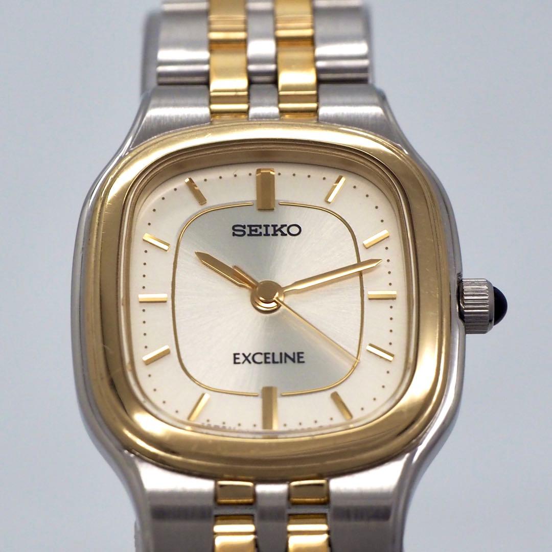 228 稼働【美品】SEIKO時計 エクセリーヌ レディース スクエア　ゴールド
