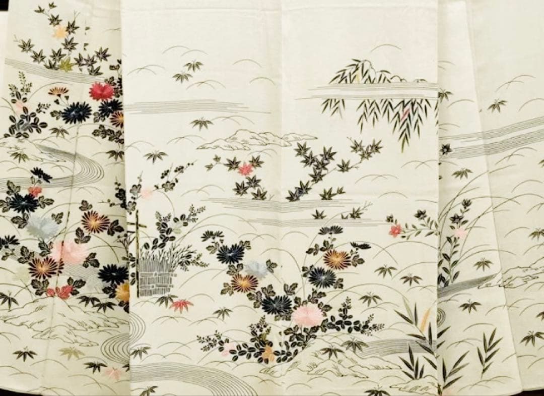 ◆御所解◆京友禅/金駒刺繍/薄グレー特選訪問着 正絹流水風景文/菱健桐壺