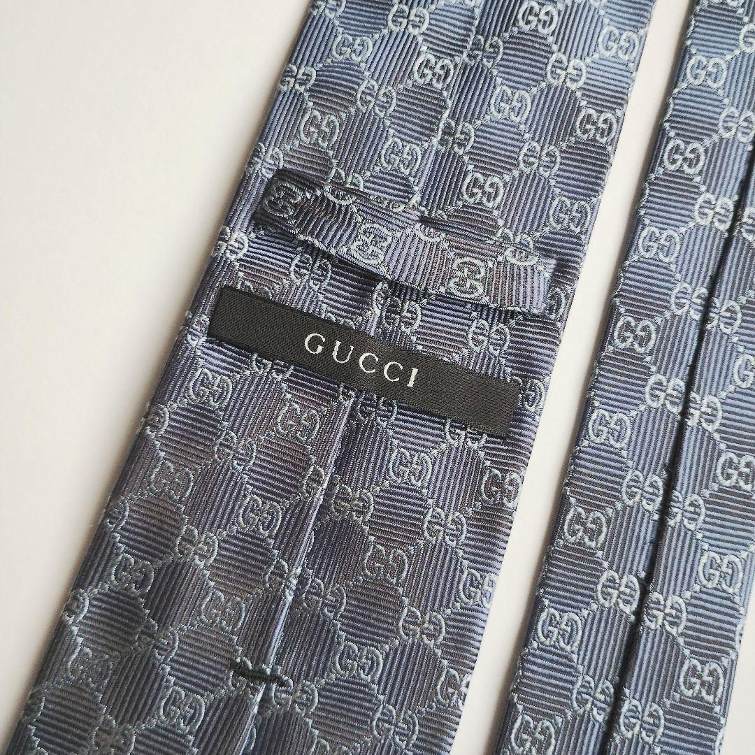 【美品】グッチ ネクタイ ブルー系 GGチェーン ジャガード 高級【イタリア製】
