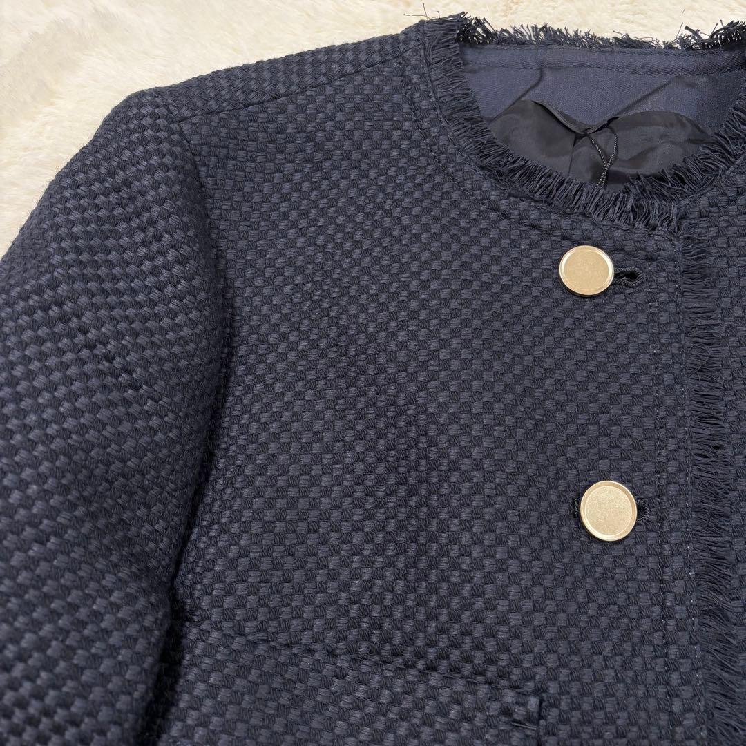 新品タグ付✨アナイ コットンプリペラポケットジャケット ネイビー ノーカラー