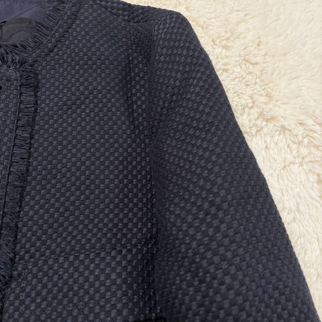 新品タグ付✨アナイ コットンプリペラポケットジャケット ネイビー ノーカラー