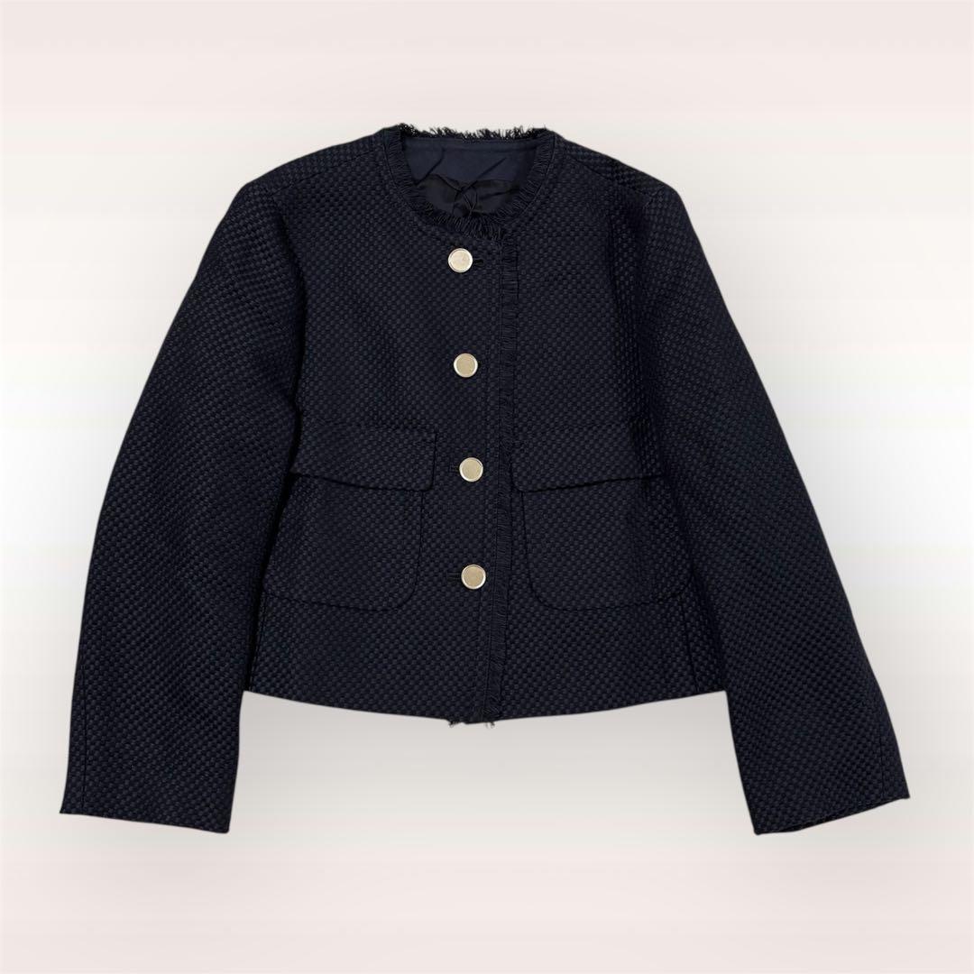 新品タグ付✨アナイ コットンプリペラポケットジャケット ネイビー ノーカラー