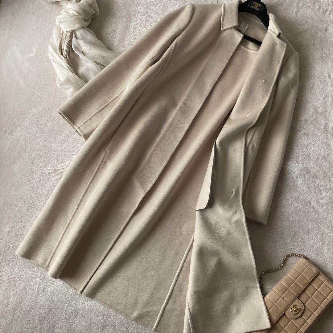 TSEセイ＊最高級カシミヤ100%ステンカラーコート 30万＊アイボリーベージュ