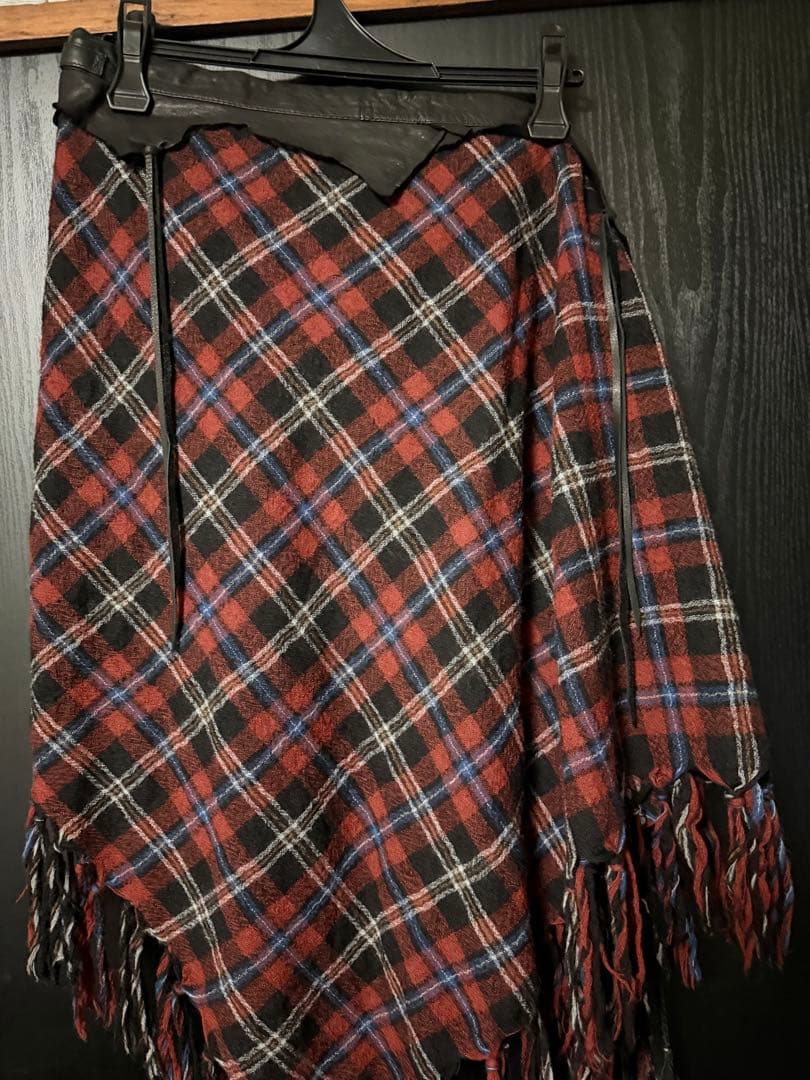 KMRii レザーチェック柄フェザーストール 巻スカート ifsixwasnin