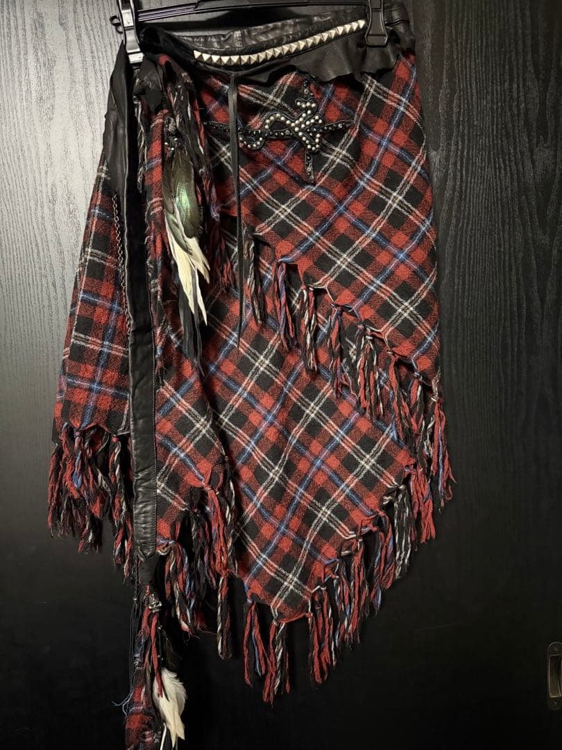 KMRii レザーチェック柄フェザーストール 巻スカート ifsixwasnin