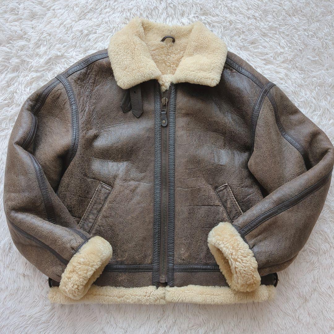 美品 90's B-3フライトジャケット リアルムートン ボア 羊革 L 希少