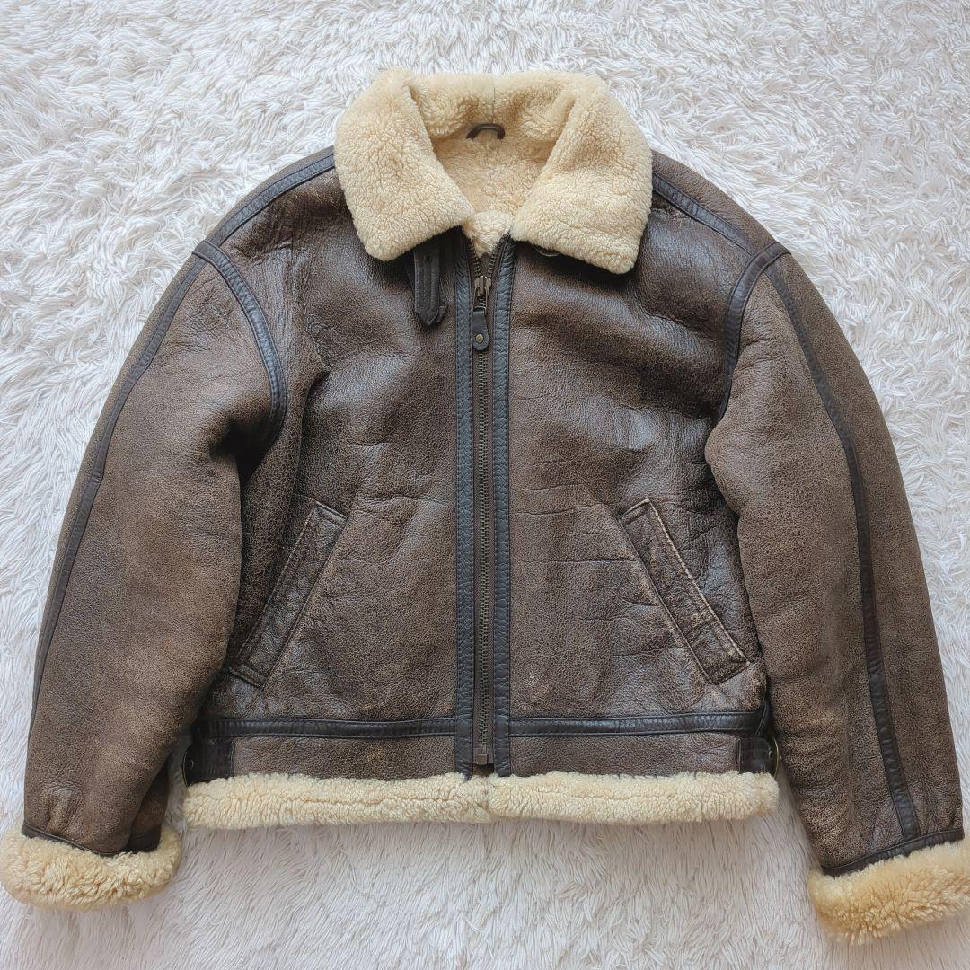 美品 90's B-3フライトジャケット リアルムートン ボア 羊革 L 希少