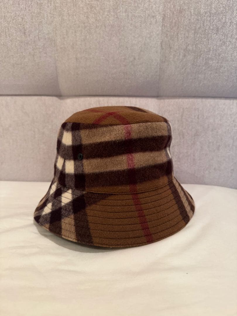BURBERRY ウール チェック柄 バケットハット ブラウン系