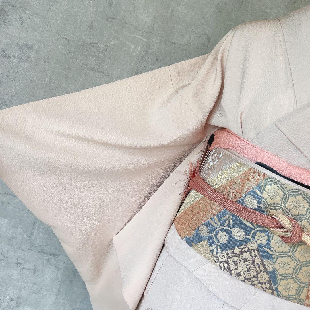 訪問着フルセット　辻が花　着物　正絹　くすみピンク　小さめサイズ