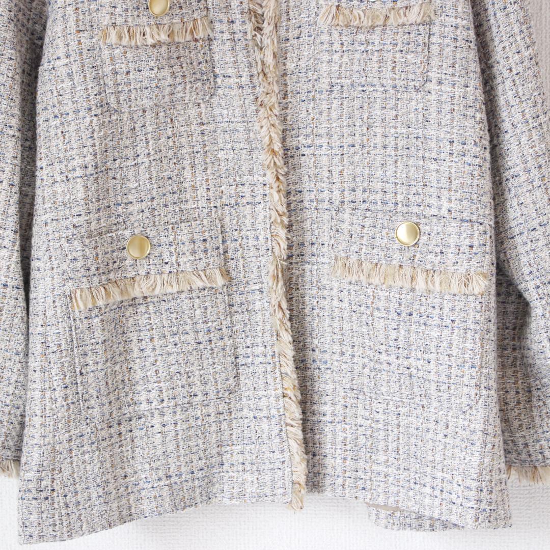 【極美品】グリーンレーベルリラクシング ツイードポケットノーカラージャケット