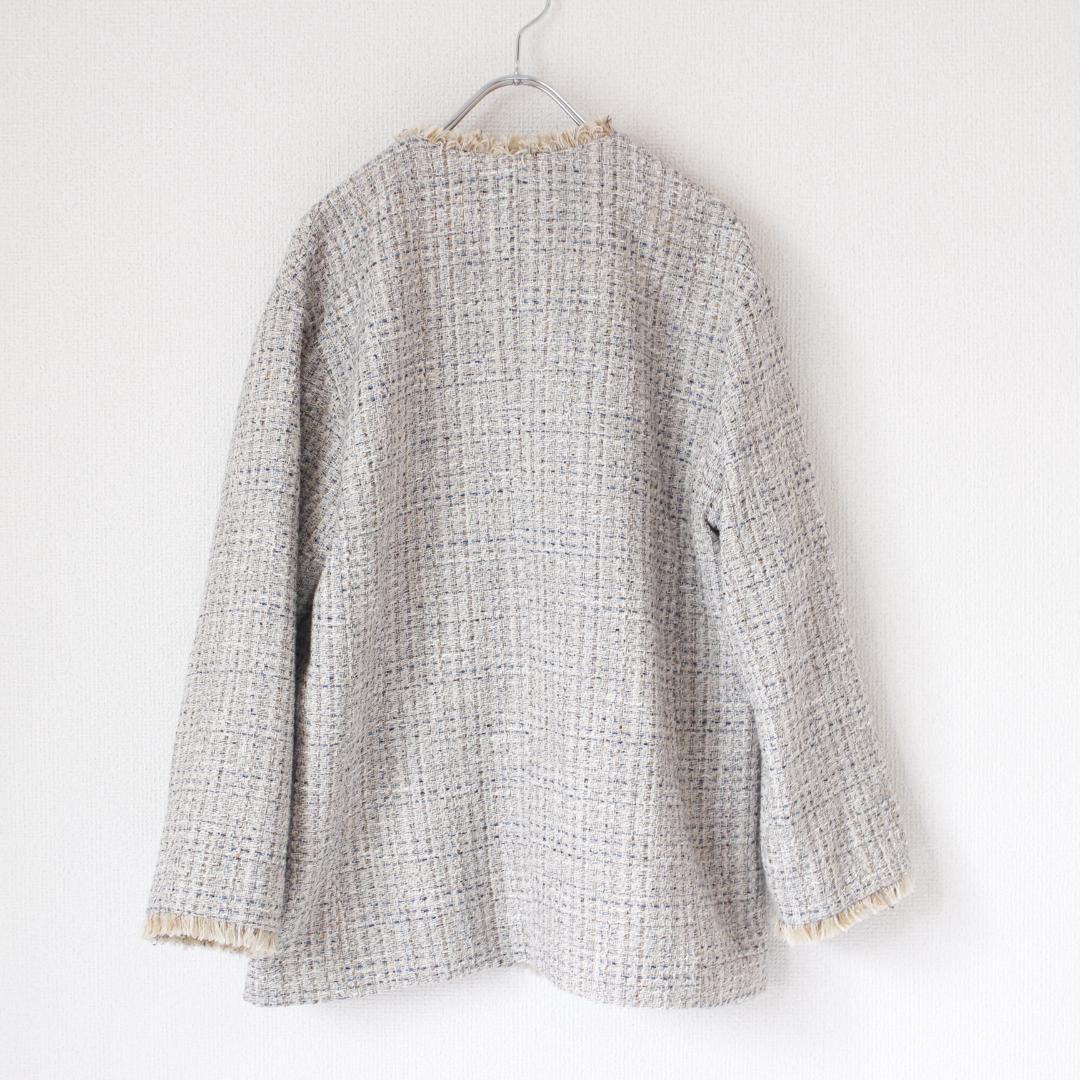 【極美品】グリーンレーベルリラクシング ツイードポケットノーカラージャケット