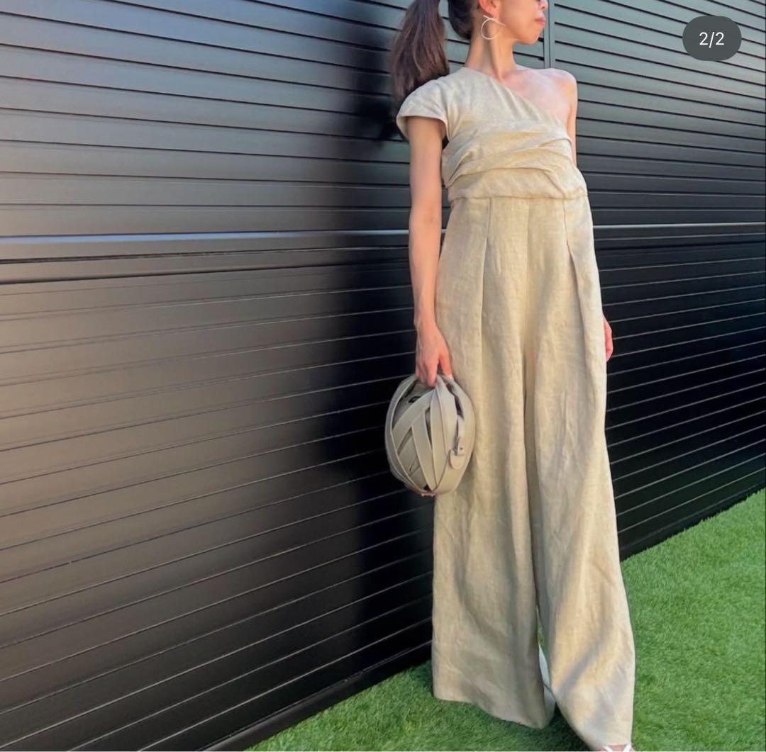 teechi 撥水加工リネン素材　ワンショルダー オールインワン