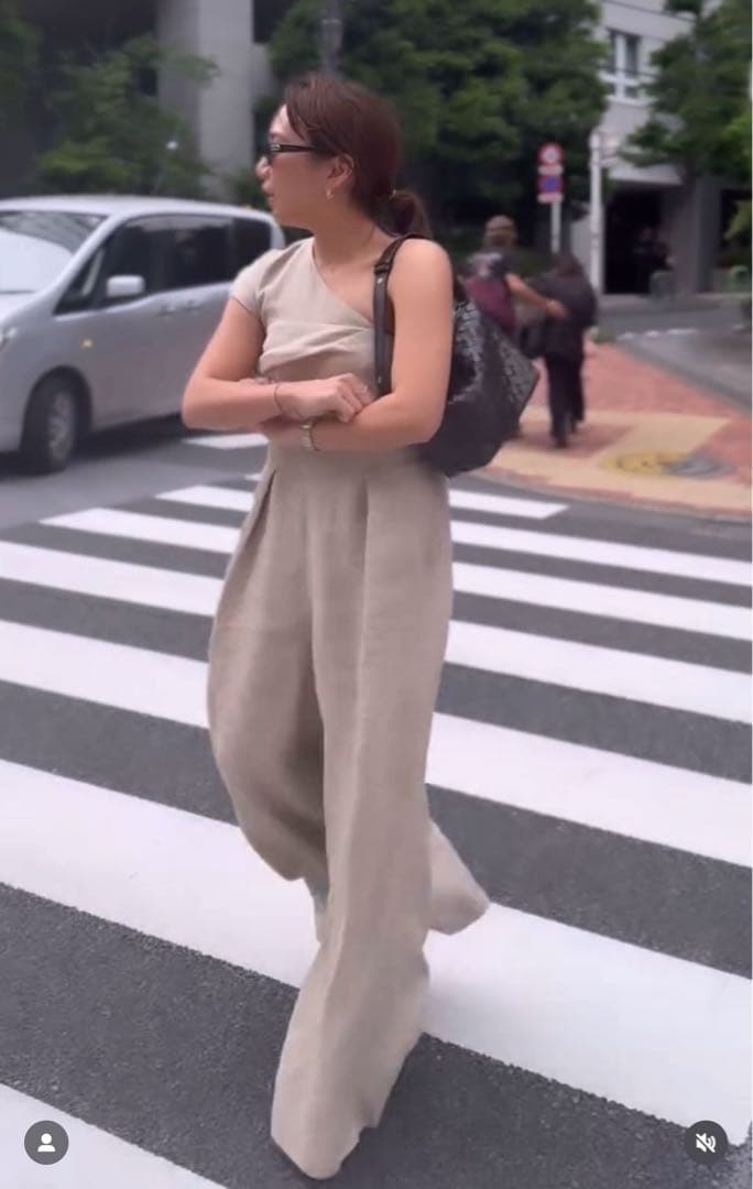 teechi 撥水加工リネン素材　ワンショルダー オールインワン