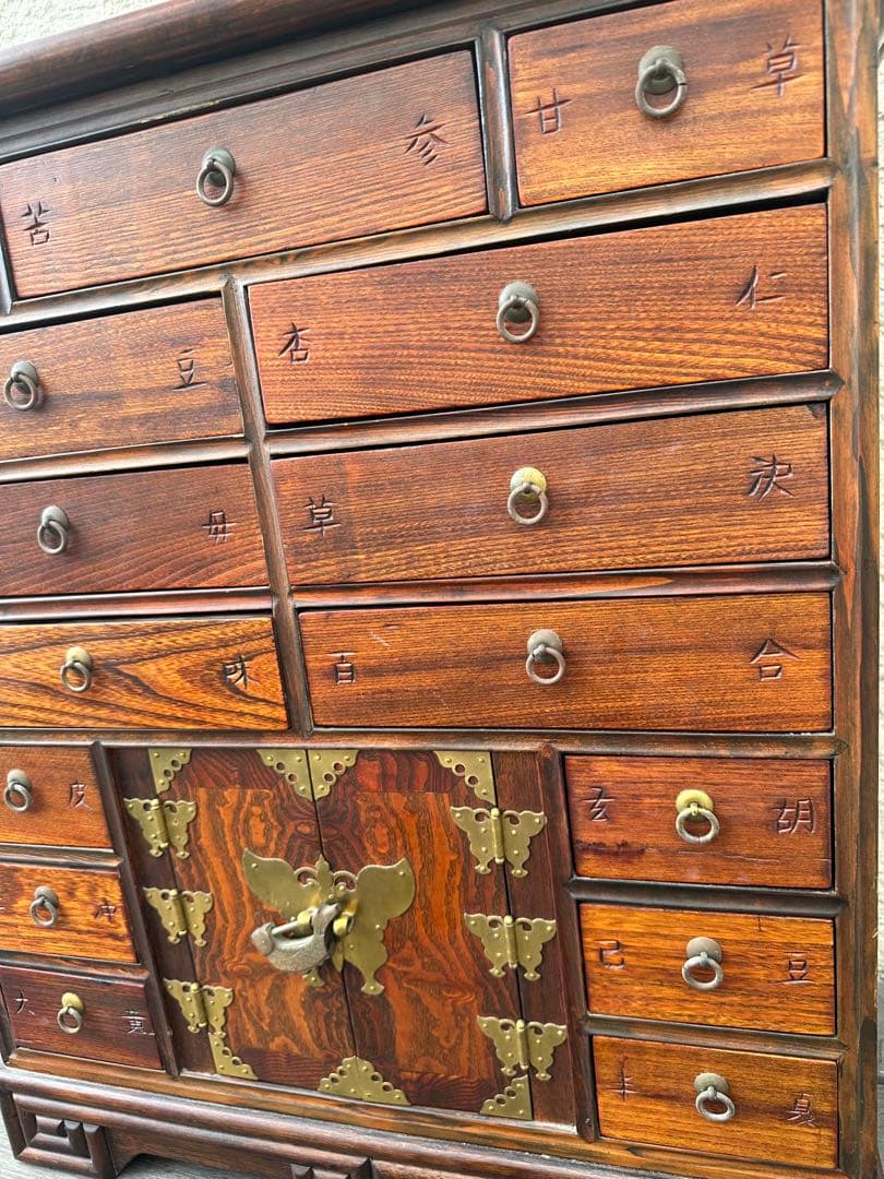 李朝 薬箪笥 ヤクジャン アンティーク 引き出し 戸棚 レトロ 木製　※r2