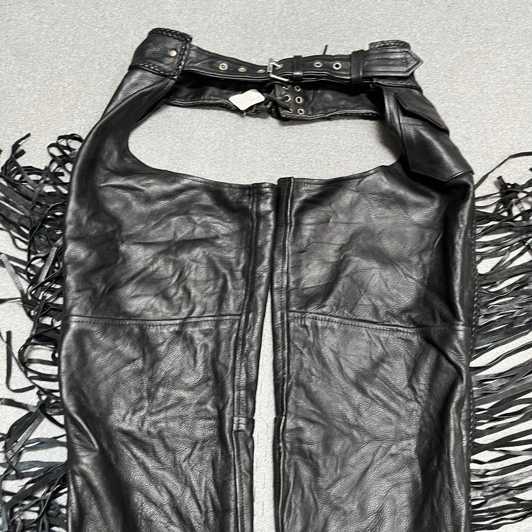 バイカー調 本革ロングフリンジ サイドZIP 裾スナップ S 調整可