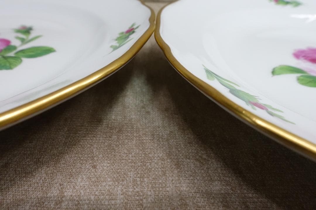 マイセン ピンクローズ 金彩プレート ペア スクラッチ