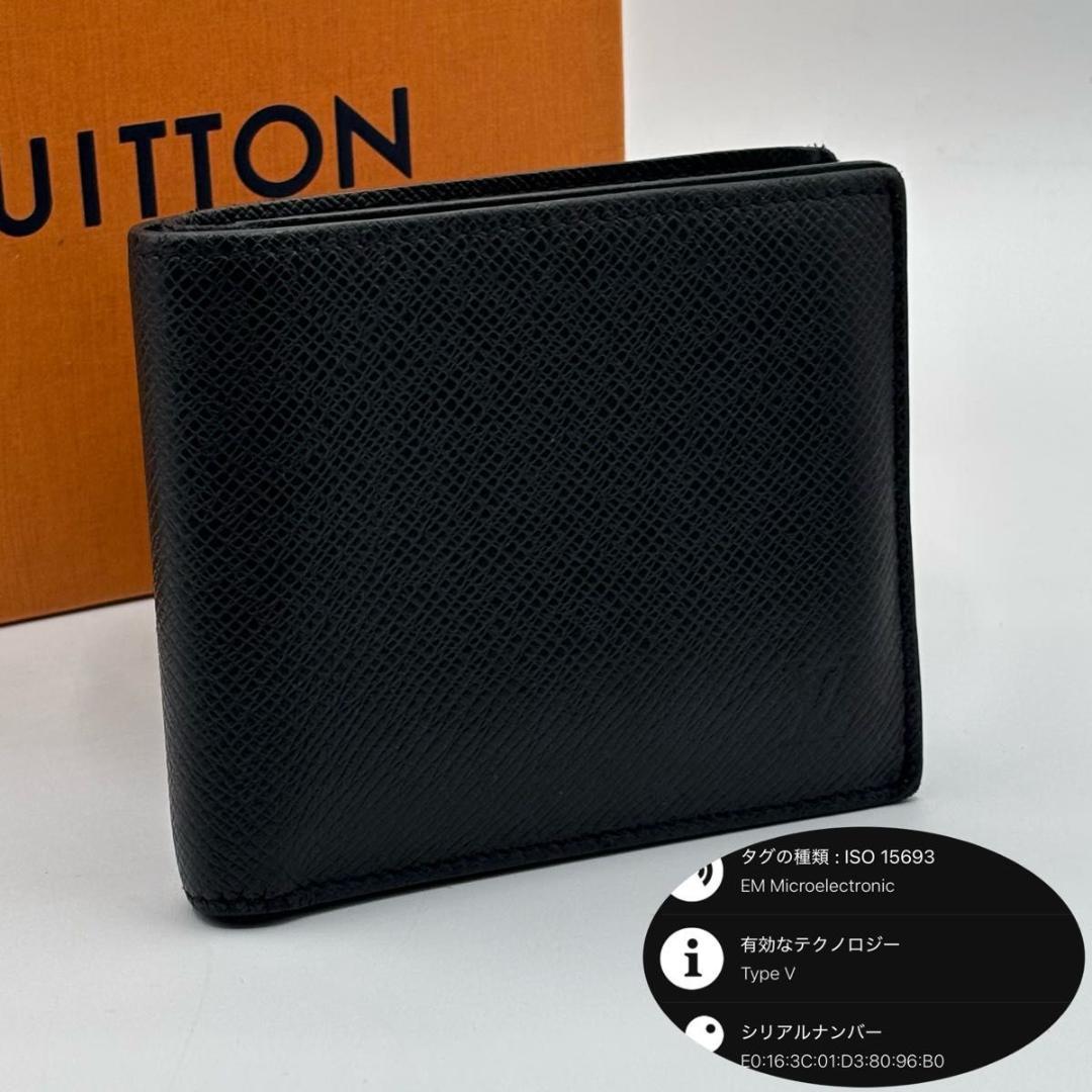 極美品 現行 IC 人気 ルイヴィトン マルコNM タイガ 黒 二つ折り財布