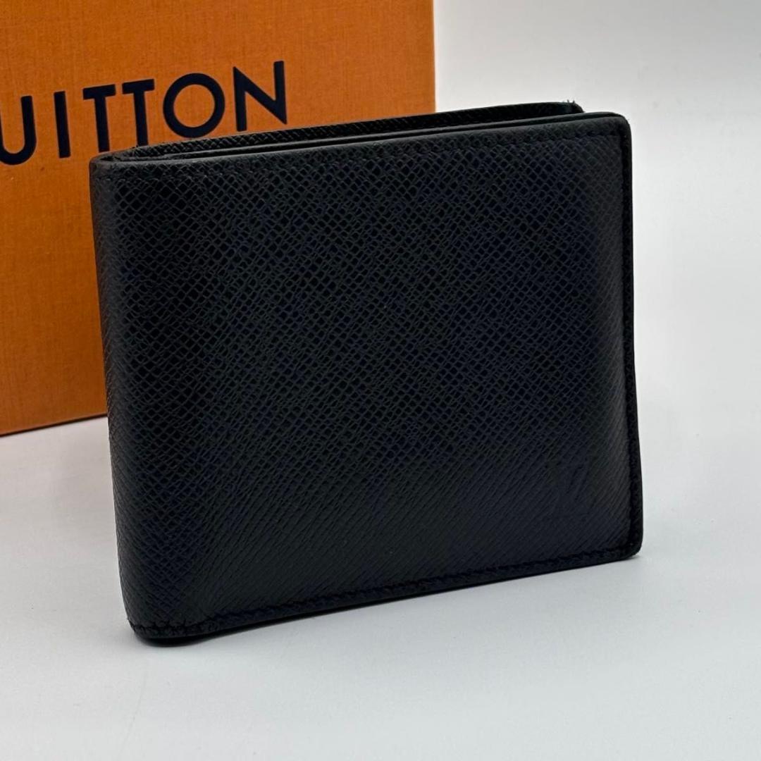 極美品 現行 IC 人気 ルイヴィトン マルコNM タイガ 黒 二つ折り財布