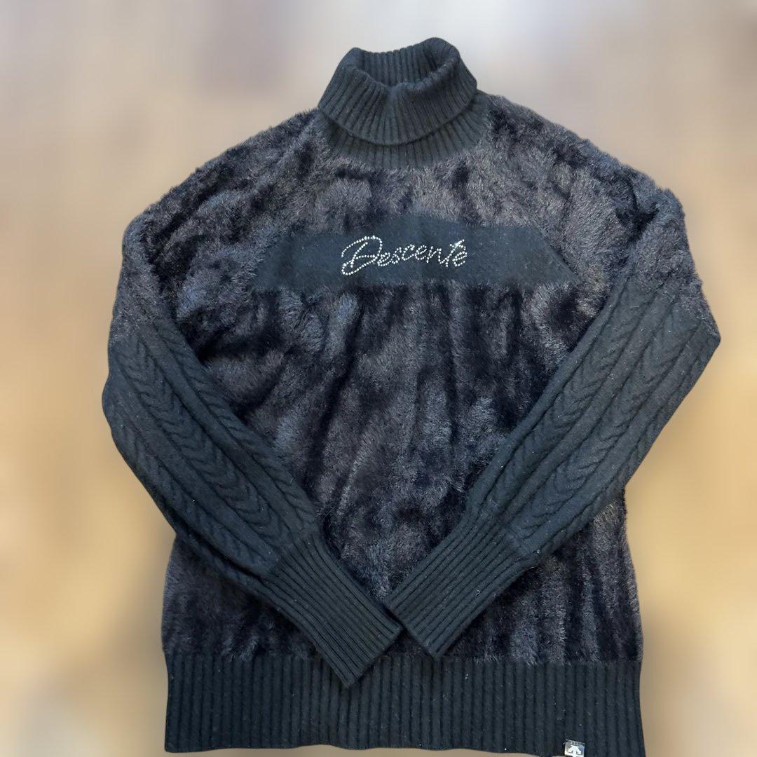 【美品】デサントゴルフセーター黒 シャギーニットレディースM DESCENTE