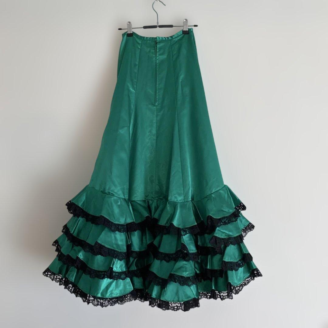 フラメンコ衣装　ツーピース　ドレス　上下セット　緑