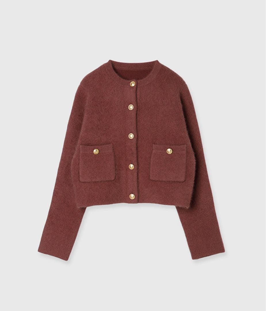 anuans ラクーンブレンドノーカラーニットジャケットDARK PINK