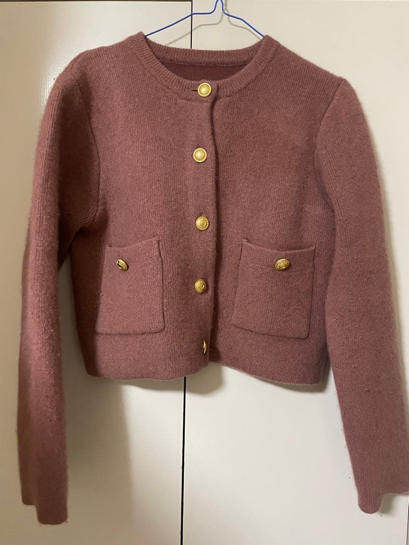 anuans ラクーンブレンドノーカラーニットジャケットDARK PINK