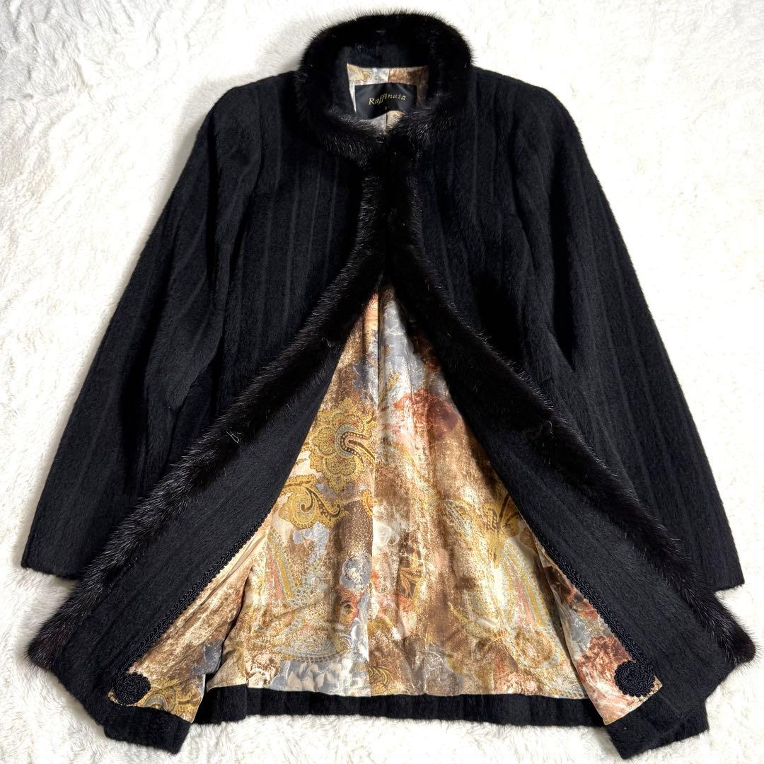 【美品】ラフィアーナ スーリーアルパカ ミンク ファーコート ブラック 9AR