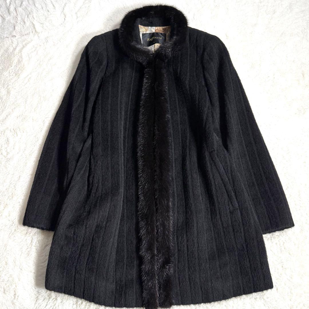 【美品】ラフィアーナ スーリーアルパカ ミンク ファーコート ブラック 9AR