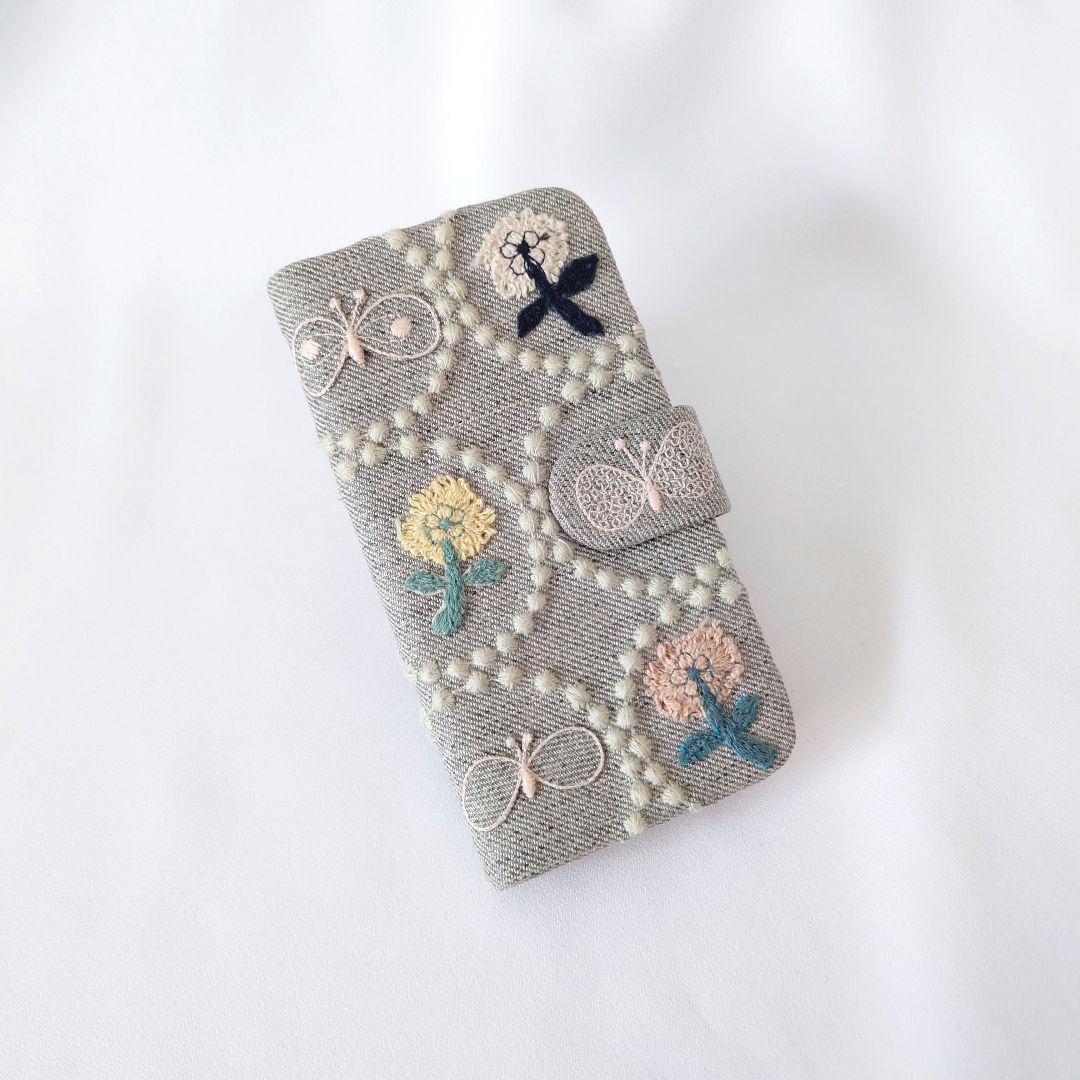 【iphoneSE3】タンバリン グレー 手帳型スマホケース ミナペルホネン