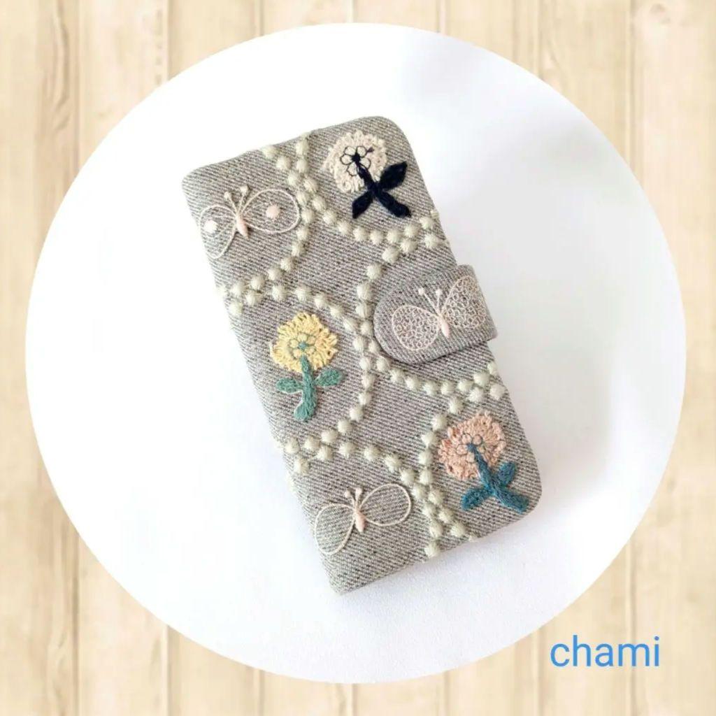 【iphoneSE3】タンバリン グレー 手帳型スマホケース ミナペルホネン