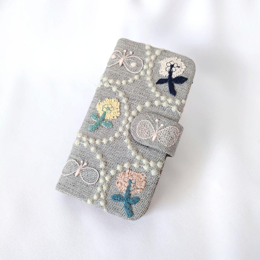 【iphoneSE3】タンバリン グレー 手帳型スマホケース ミナペルホネン