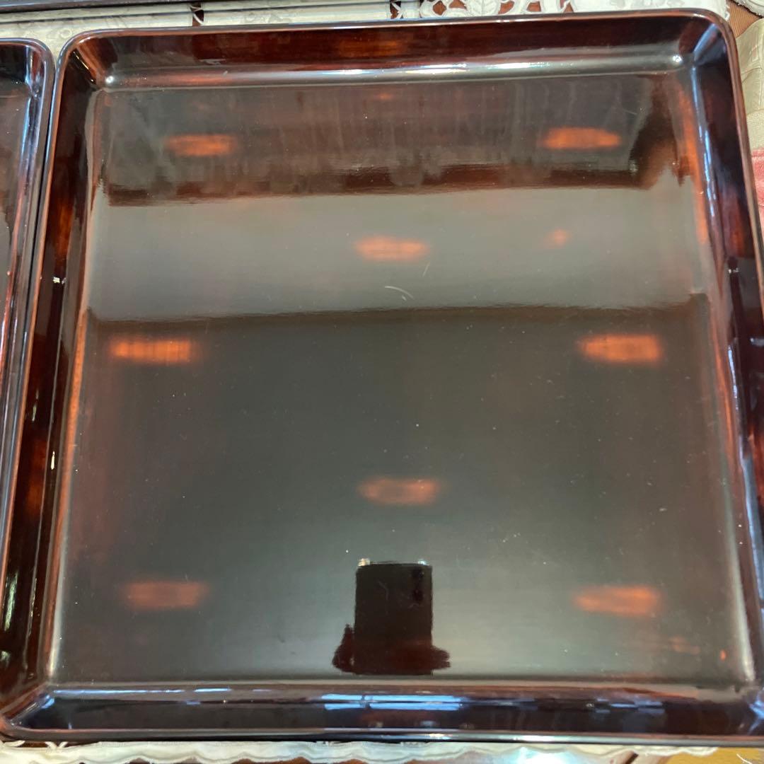 会席膳　木製　漆塗り　根来　曙塗　三枚　尺ニ　ヴィンテージ