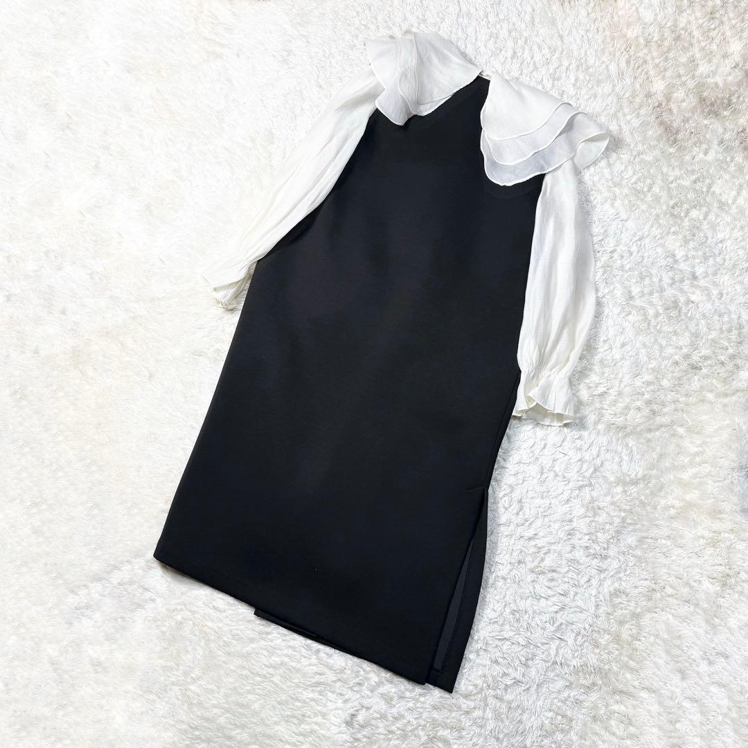 Frene ポケットパール付き　ボンディングジレ　フリルブラウス　セットコーデ