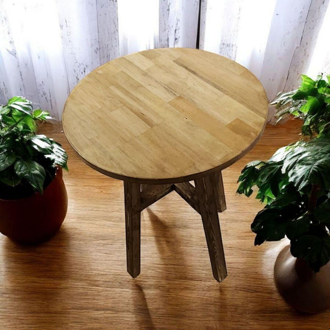 ダイニングテーブル　に最適/　ヴィンテージ風　/　丸テーブル　ダークオーク