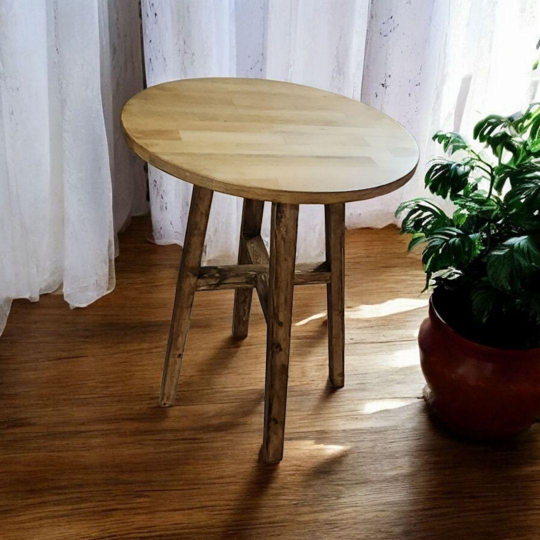 ダイニングテーブル　に最適/　ヴィンテージ風　/　丸テーブル　ダークオーク