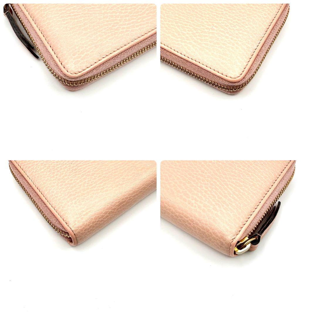 GUCCI グッチ GGマーモント ピンク ゴールド金具 ラウンドファスナー