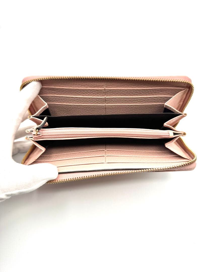 GUCCI グッチ GGマーモント ピンク ゴールド金具 ラウンドファスナー