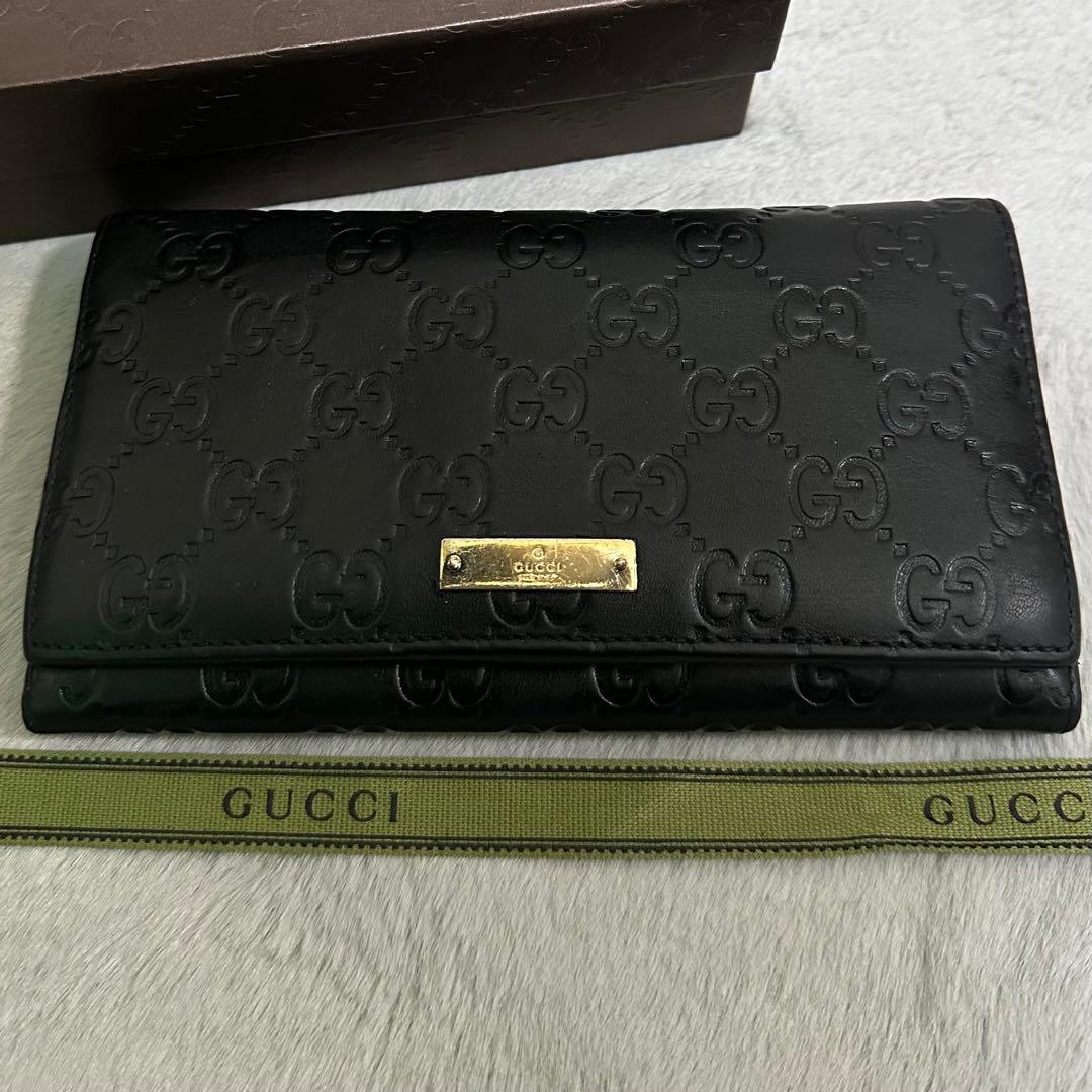 GUCCI グッチ　長財布　メタルロゴ　グッチシマ　ブラック　GG