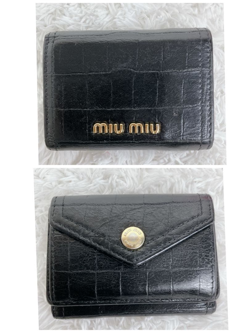 専用 ✨ミュウミュウ 折り財布 クロコ型押し　本革 レザー バイカラー 黒