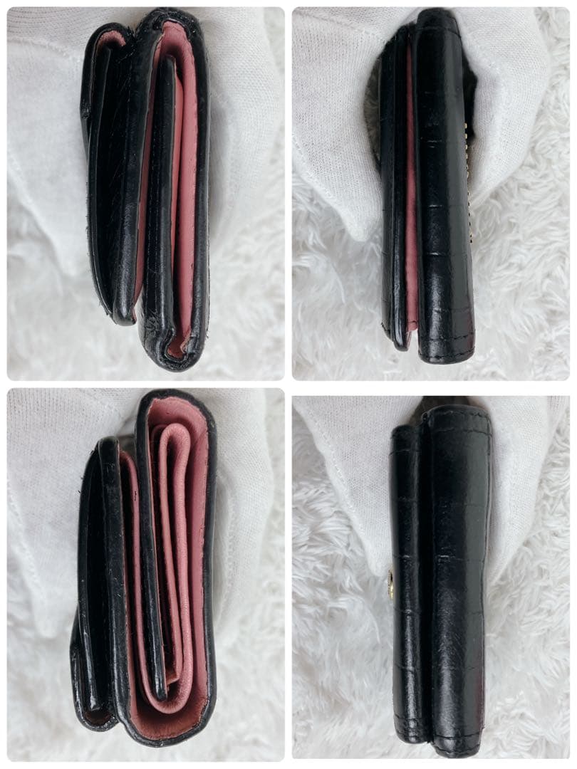 専用 ✨ミュウミュウ 折り財布 クロコ型押し　本革 レザー バイカラー 黒