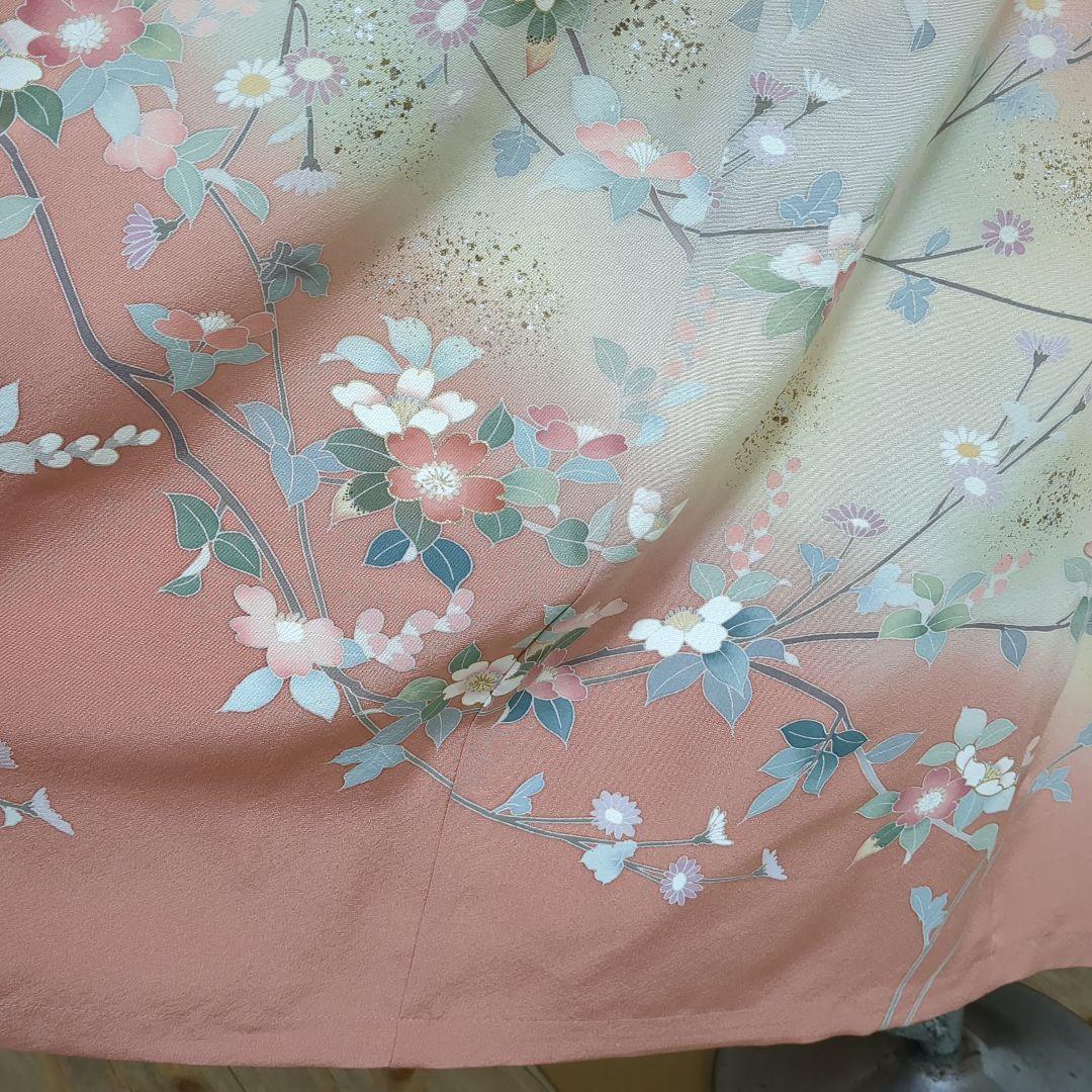 着物リメイク　正絹訪問着　上質友禅 フレアーロングワンピース　裏地付