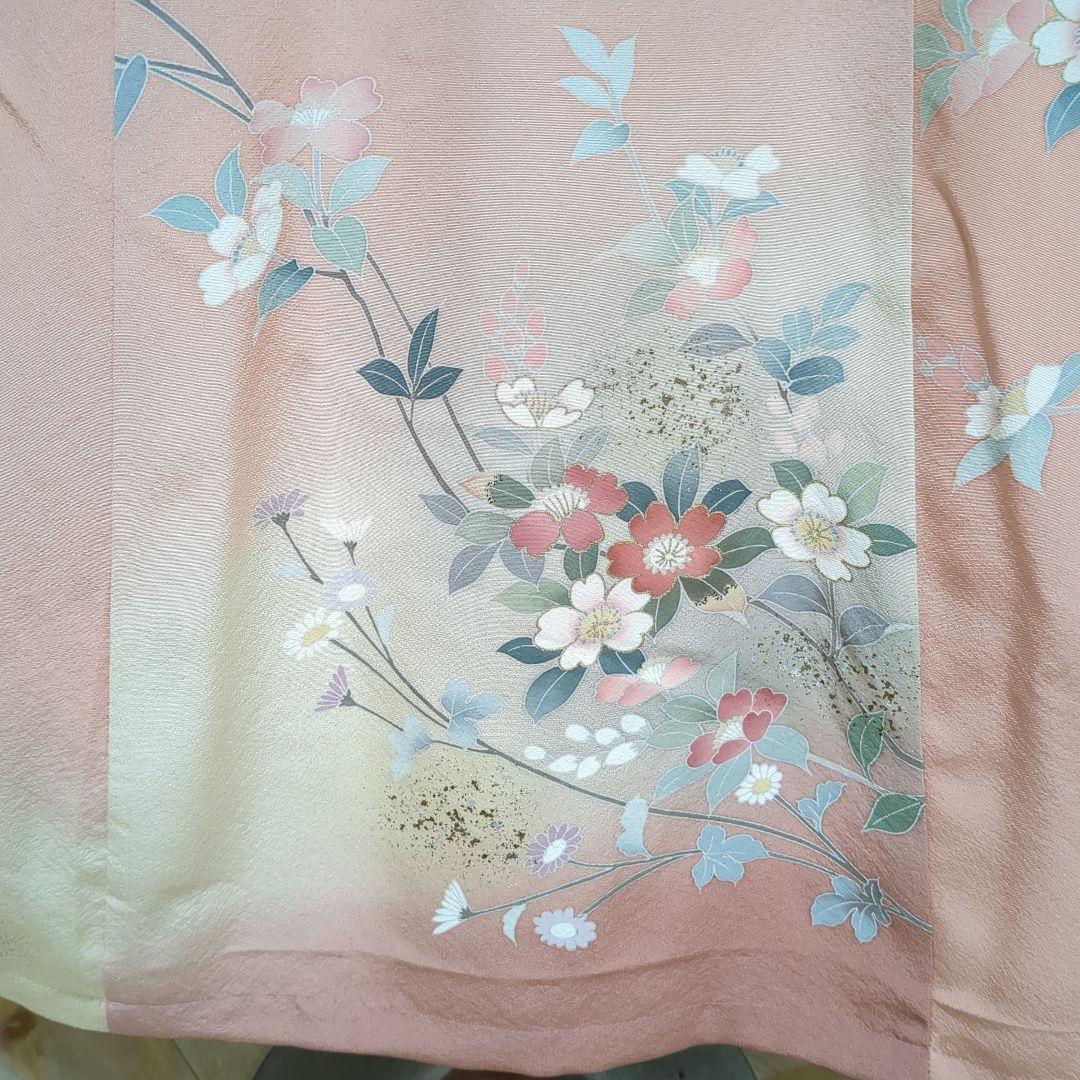 着物リメイク　正絹訪問着　上質友禅 フレアーロングワンピース　裏地付