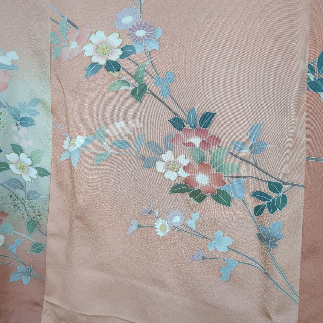 着物リメイク　正絹訪問着　上質友禅 フレアーロングワンピース　裏地付