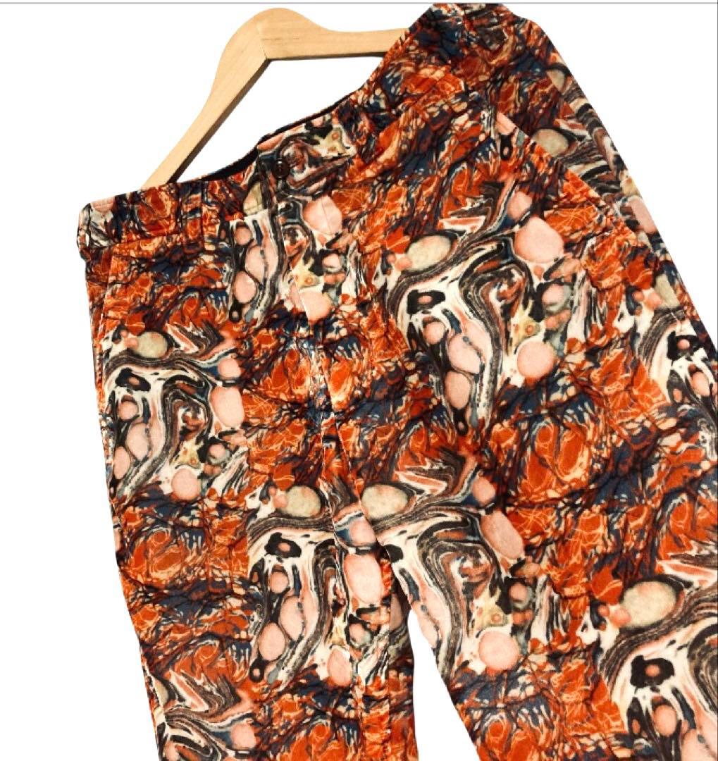 Needles ニードルズ 20AW 総柄ベロアパンツ オレンジ マーブル模様