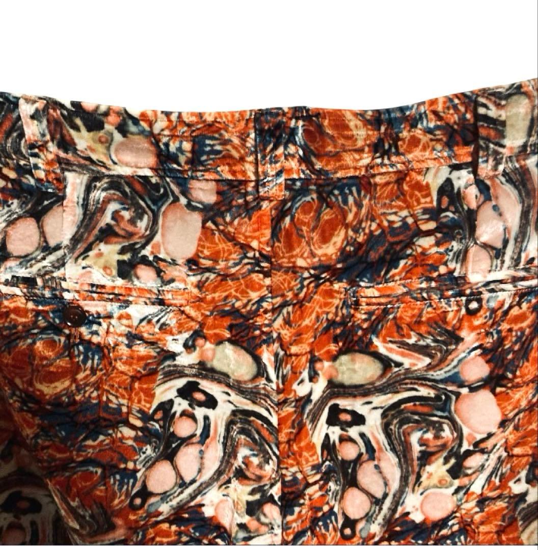 Needles ニードルズ 20AW 総柄ベロアパンツ オレンジ マーブル模様