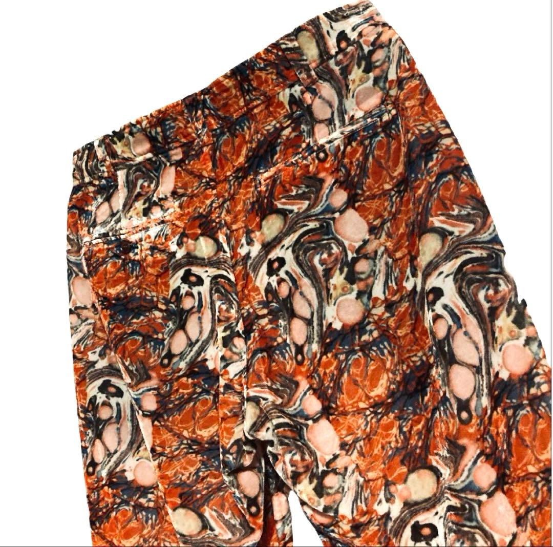 Needles ニードルズ 20AW 総柄ベロアパンツ オレンジ マーブル模様